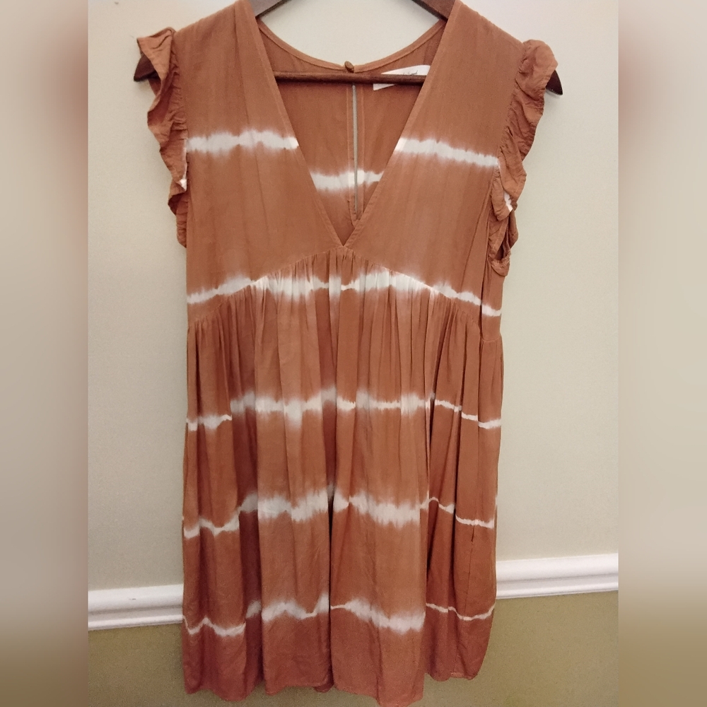 Mustard Seed By ANTHROPOLOGIE Brown and White Tie-Dye Dress SMALL
